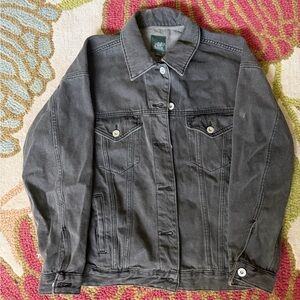 Wild Fable Black Denim Trucker Jacket Button Front Washed Black